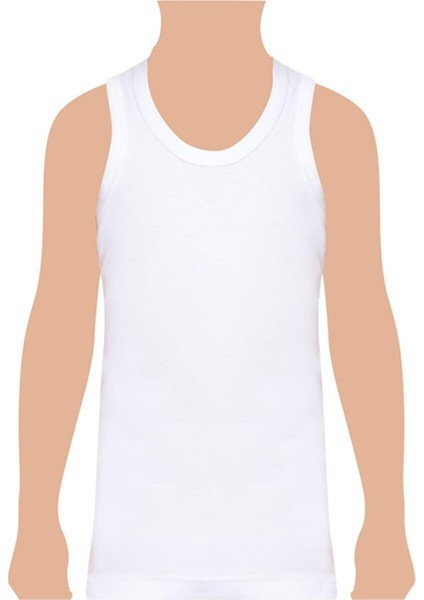 %100 Pamuk Erkek Çocuk Beyaz Askılı Penye Düz Atlet 6'lı