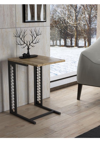 Rose Altıgen Desen Metal Sehpa - Atlantik Çam / Siyah