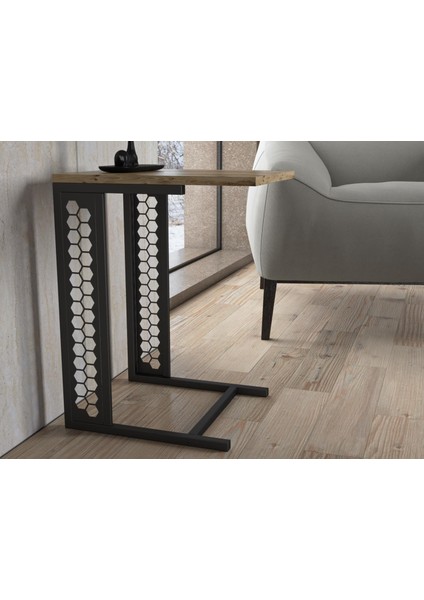 Rose Altıgen Desen Metal Sehpa - Atlantik Çam / Siyah fırsatları