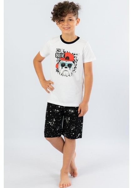 104216-0505 Çocuk Şort Beyaz Pijama Takımı