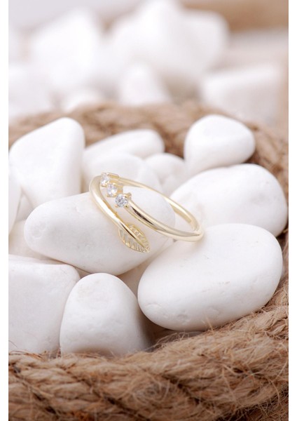 Yaprak Tasarım Altın Yaldızlı Ince Gümüş Yüzük 3305 fiyatları