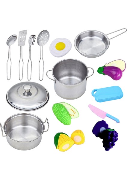 Pretend Pişirme Oyuncak Tencere Tencere Kaşık Eşyaları Set Eğlenceli Mutfak Oyuncak 15 Adet (Yurt Dışından)