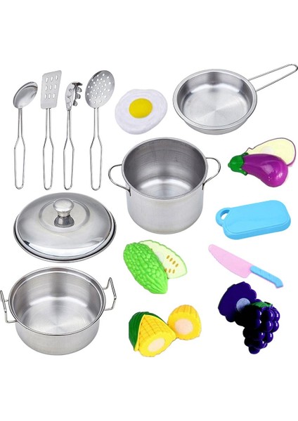Pretend Pişirme Oyuncak Tencere Tencere Kaşık Eşyaları Set Eğlenceli Mutfak Oyuncak 15 Adet (Yurt Dışından)