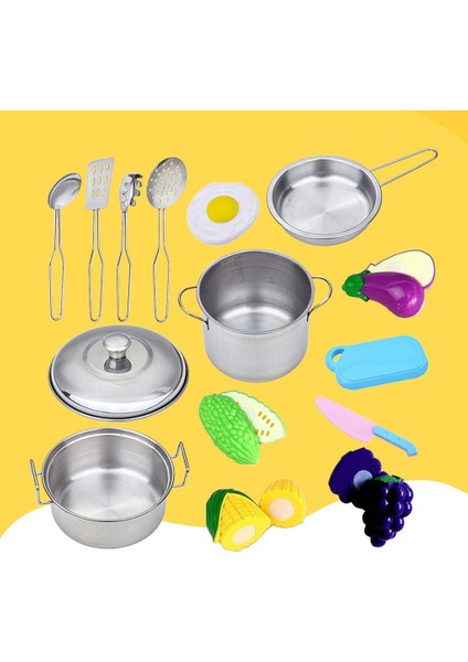 Pretend Pişirme Oyuncak Tencere Tencere Kaşık Eşyaları Set Eğlenceli Mutfak Oyuncak 15 Adet (Yurt Dışından)