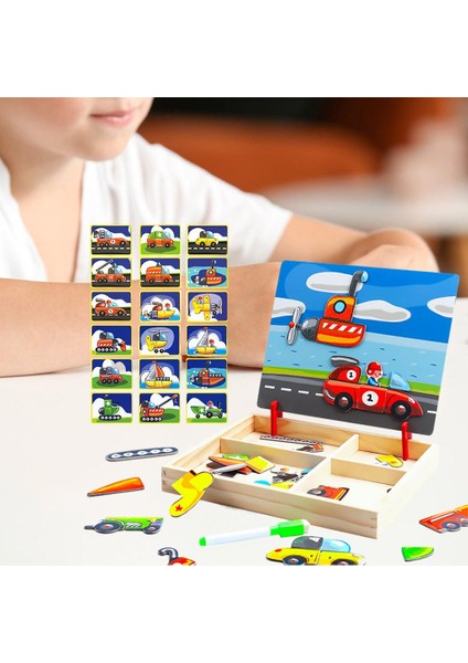 Çocuklar Için Ahşap Manyetik Çizim Tahtası Oyuncaklar Kız Erkek Çocuk Bulmaca Hediyeler Noel Yaş 3+ Yaşında - Ulaşım (Yurt Dışından)