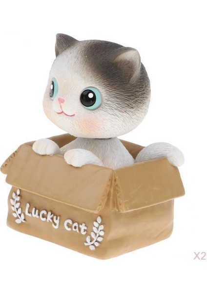 Bir Kutuda 2x Sevimli Kedi Bobblehead Hayvan Bebek Araba Pano Ev Dekor (Yurt Dışından)