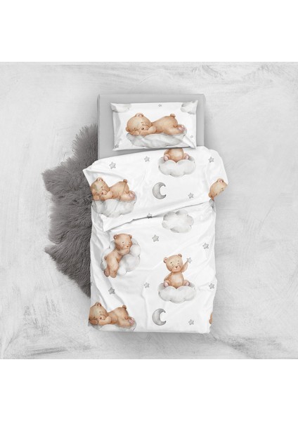 Sleeping Teddy Bear 3D Pamuk Saten Bebek Nevresim Takımı