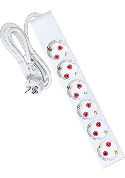 6 Klemensli Topraklı Grup Priz 2m Kablolu