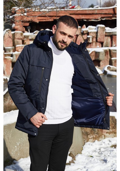Erkek Kapüşonlu, Polar Astarlı, Kışlık Mont & Kaban & Parka