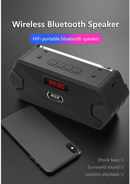 Taşınabilir Bluetooth Hoparlör Fm Radyo Aux Tf Mp3 Subwoofer Hoparlör Siyah