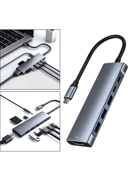 9 In 1 Usb-C Hub ile 4 K HDMI 3 Usb3.0 Sd & Tf Kart Okuyucu 100W Pd Şarj