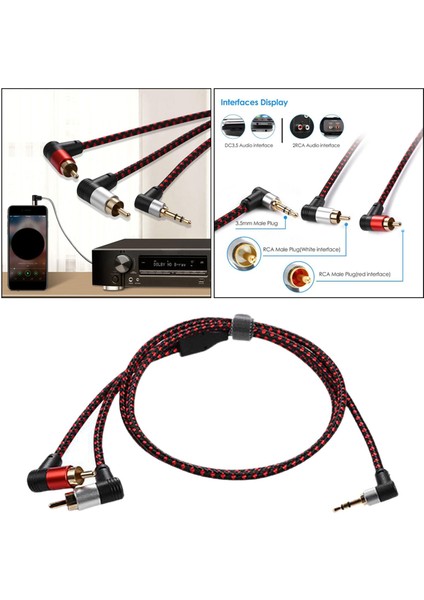 3.5mm Erkek 2rca Erkek Stereo Ses Kablosu Y Splitter Adaptörü Kablosu Kablosu 1 Metre fırsatları