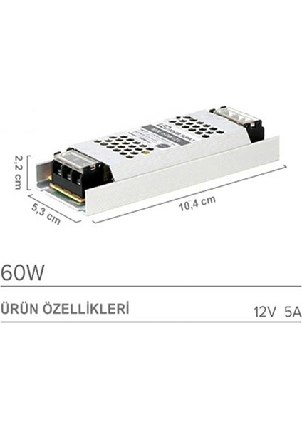 Ultra Slim 5 Amper Sessiz Şerit LED Trafosu Alüminyum Kasa 12V LED Trafo Adaptör