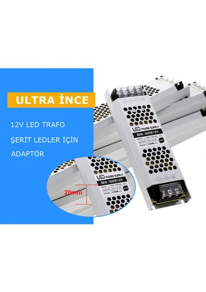 Ultra Slim 5 Amper Sessiz Şerit LED Trafosu Alüminyum Kasa 12V LED Trafo Adaptör