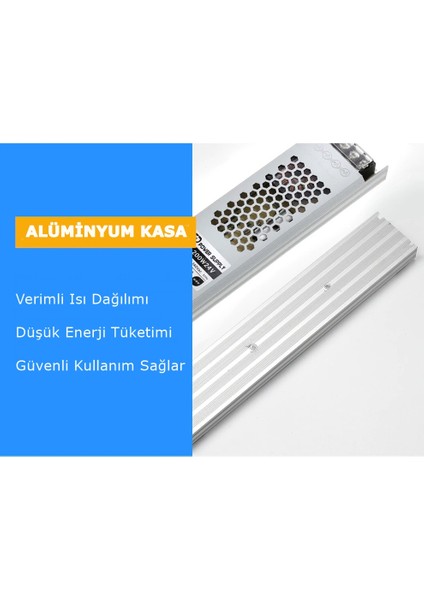 Ultra Slim 5 Amper Sessiz Şerit LED Trafosu Alüminyum Kasa 12V LED Trafo Adaptör