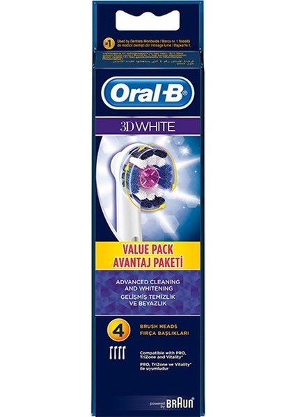 3D White 4'lü Şarjlı Diş Fırçası Yedek Başlığı