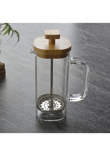 Bambu Kapaklı Kare 350 ml French Press - THN68112