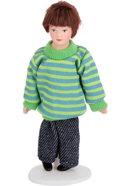 1/12 Dollhouse Mini Porselen Bebek Kahverengi Saç Green Sweater Küçük Çocuk (Yurt Dışından)