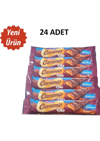 Caramio Duo Karamel ve Fındıklı Krema Dolgulu Sütlü Çikolata 32 gr x 24