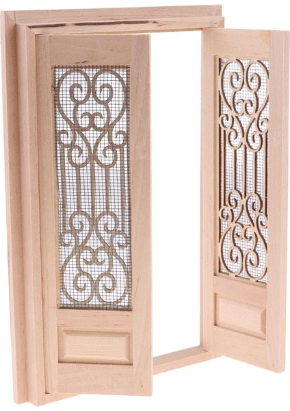 1/12 Dollhouse Minyatür Dekor Hollow Ekran Çift Kapı + Pencere Boyasız (Yurt Dışından) modelleri