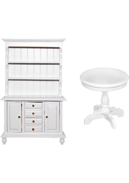 Avrupa Mini Kitaplık Yuvarlak Masa 1/12 Dollhouse Minyatür Mobilya Dekor (Yurt Dışından)