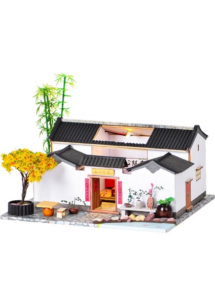Minyatür Dollhouse Mobilya Kiti ile LED Işık Ahşap 3D Bulmacalar Kızlar Için (Yurt Dışından)