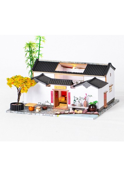 Minyatür Dollhouse Mobilya Kiti ile LED Işık Ahşap 3D Bulmacalar Kızlar Için (Yurt Dışından)