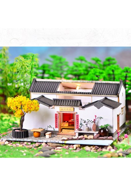 Minyatür Dollhouse Mobilya Kiti ile LED Işık Ahşap 3D Bulmacalar Kızlar Için (Yurt Dışından)
