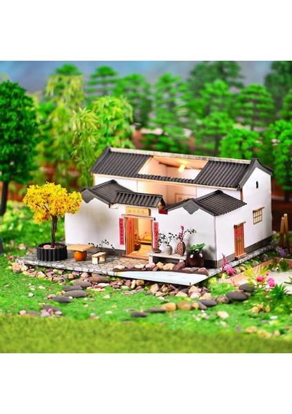 Minyatür Dollhouse Mobilya Kiti ile LED Işık Ahşap 3D Bulmacalar Kızlar Için (Yurt Dışından)