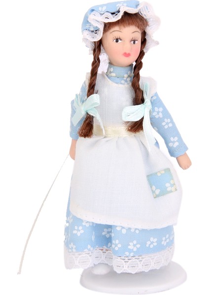 Dollhouse Minyatür Porselen Bebekler Örgülü Saç Standlı Küçük Hizmetçi Kız (Yurt Dışından) fiyatları