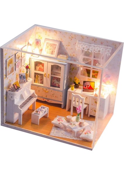 Dıy Ahşap Dollhouse Minyatür Ev Çalışma Ev Kiti LED Işık Mobilya Seti (Yurt Dışından)