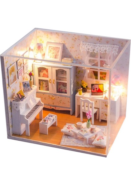 Dıy Ahşap Dollhouse Minyatür Ev Çalışma Ev Kiti LED Işık Mobilya Seti (Yurt Dışından)