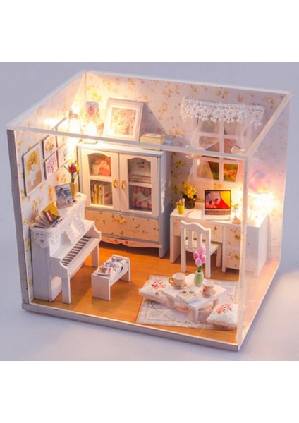 Dıy Ahşap Dollhouse Minyatür Ev Çalışma Ev Kiti LED Işık Mobilya Seti (Yurt Dışından)