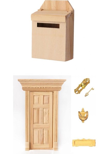 1:12 Bebek Evi Minyatür Doğal Ahşap Ahşap Kapı W. Donanım ve Posta Kutusu (Yurt Dışından)