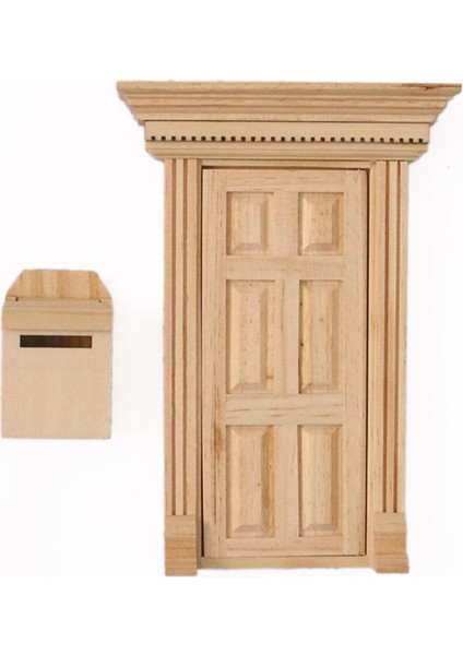 1:12 Bebek Evi Minyatür Doğal Ahşap Ahşap Kapı W. Donanım ve Posta Kutusu (Yurt Dışından)