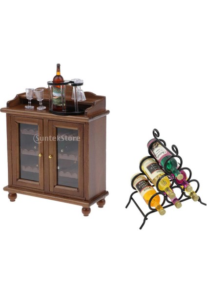 1/12 Dollhouse Minyatür Ahşap Şarap Dolabı ve Şarap Rafı Ev Mobilya Dekor (Yurt Dışından)