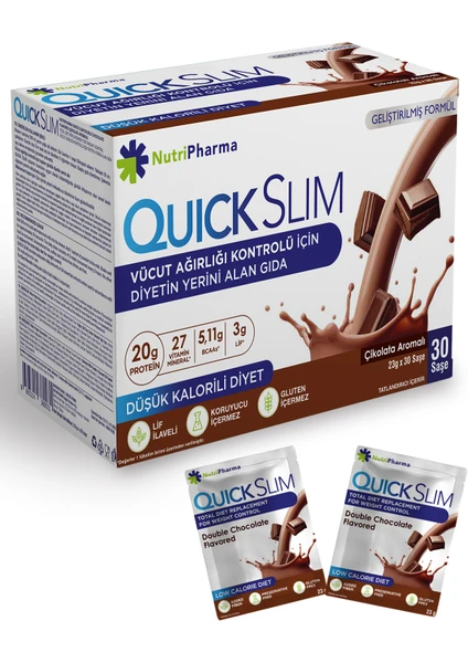 Quick Slim Çikolata (Double Chocolate) Aromalı, 23G X 30 Saşe