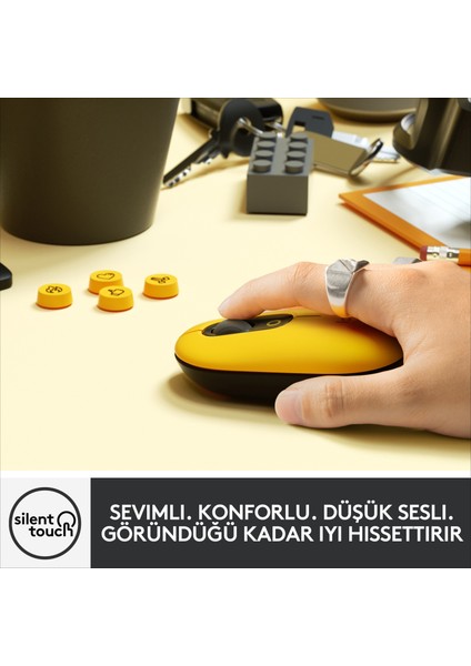 POP Mouse Blast Emoji Tuşlu Sessiz Kablosuz Mouse - Sarı&Siyah