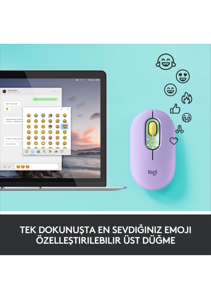 POP Mouse Daydream Emoji Tuşlu Sessiz Kablosuz Mouse - Mint&Lila