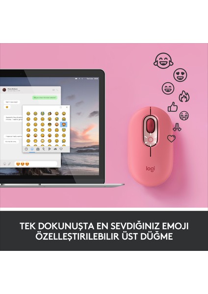 POP Mouse Heartbreaker Emoji Tuşlu Sessiz Kablosuz Mouse - Pembe