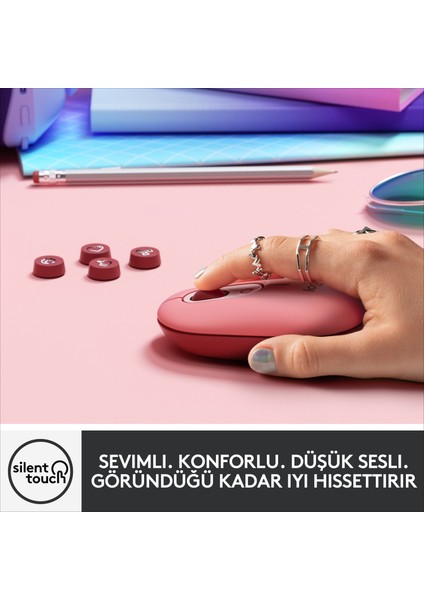 POP Mouse Heartbreaker Emoji Tuşlu Sessiz Kablosuz Mouse - Pembe