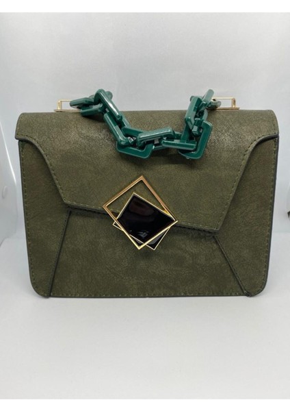 Kadın Siyah Kare Tokalı El ve Omuz Çantası