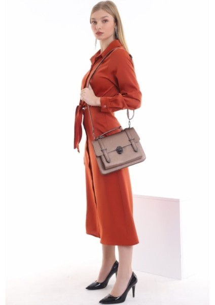 Kadın Gri Tokalı El ve Omuz Çantası