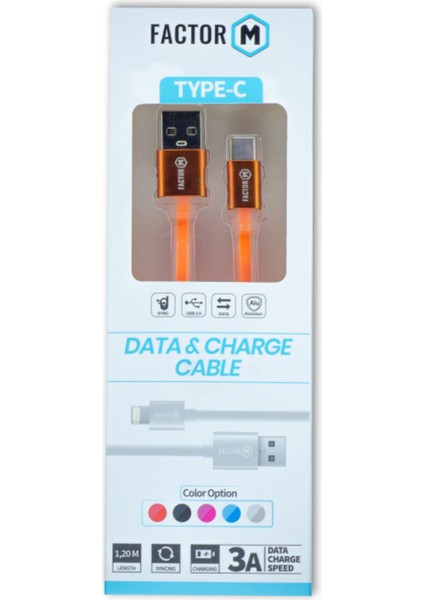 Type-­c Data ve Şarj Kablo 3A 1.20M Turuncu (FM­3A120TT)