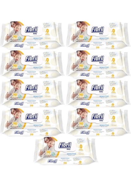 Islak Havlu Mendil 90 Yaprak Baby Sensitive Plastik Kapaklı (9 Lu Set) 810 Yaprak