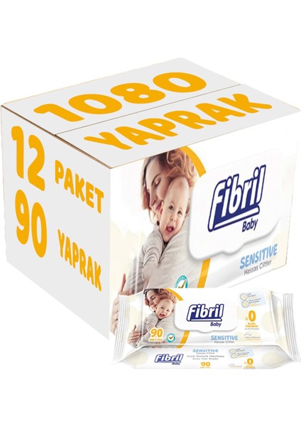 Islak Havlu Mendil 90 Yaprak Baby Sensitive Plastik Kapaklı (12 Li Set) 1080 Yaprak