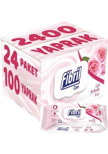 Islak Havlu Mendil 100 Yaprak Gül Plastik Kapaklı (24 Lü Set) 2400 Yaprak