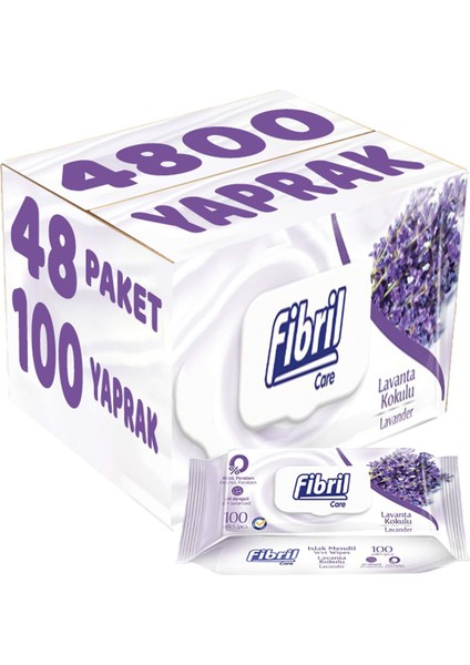Islak Havlu Mendil 100 Yaprak Lavanta Plastik Kapaklı (48 Li Set) 4800 Yaprak