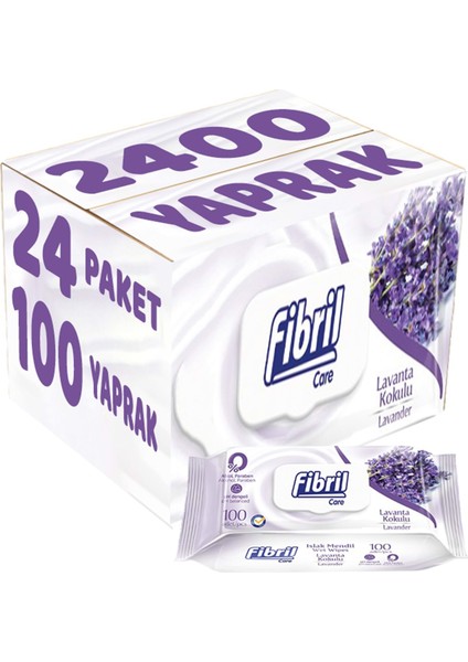 Islak Havlu Mendil 100 Yaprak Lavanta Plastik Kapaklı (24 Lü Set) 2400 Yaprak