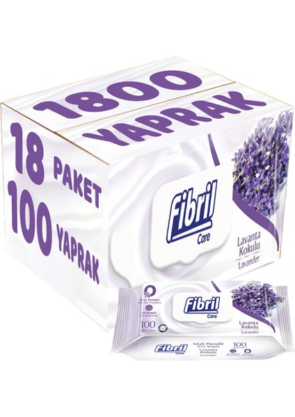 Islak Havlu Mendil 100 Yaprak Lavanta Plastik Kapaklı (18 Li Set) 1800 Yaprak